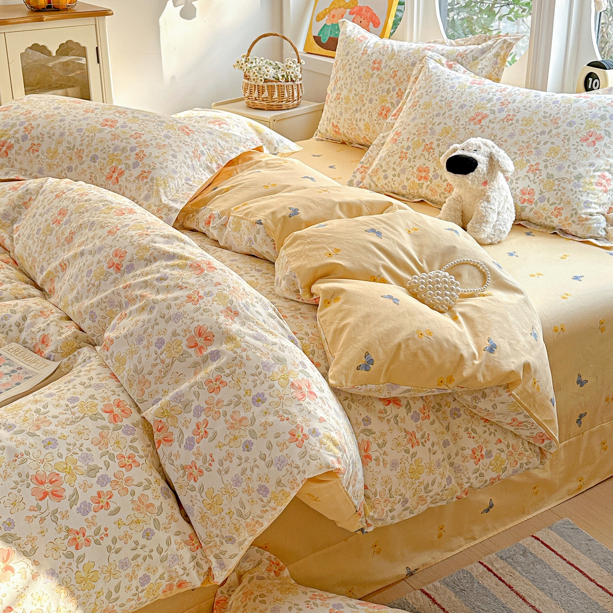 91家纺网 家纺一手货源 找家纺 佳汐蓝家纺 2026新款全棉纯棉加厚13376印花四件套 森恋花开