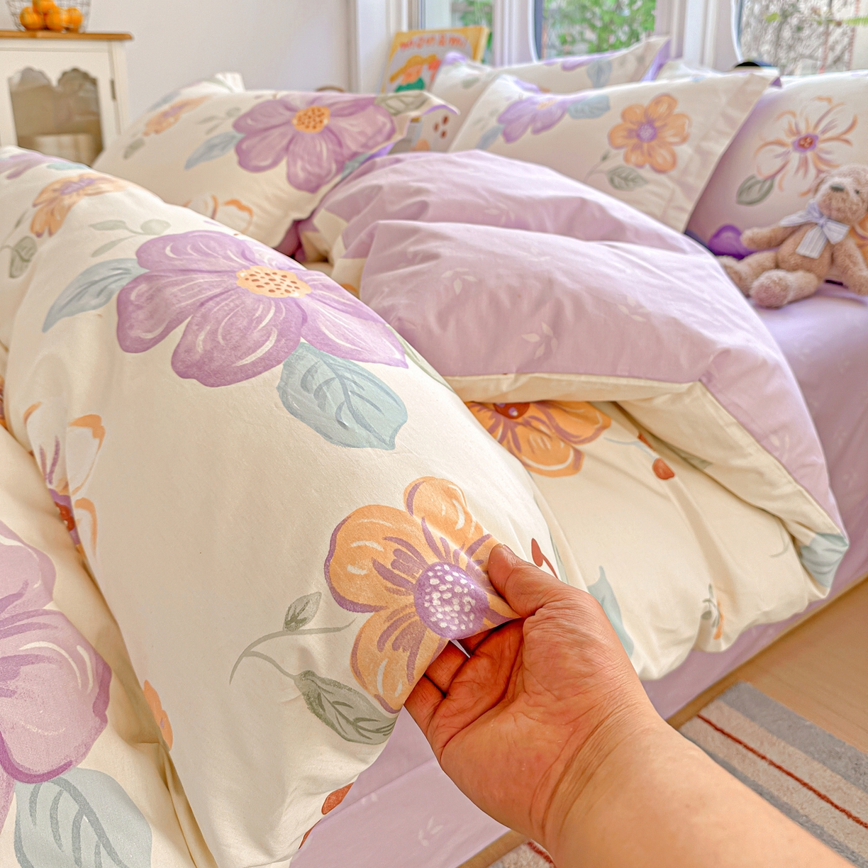 91家纺网 家纺一手货源 找家纺 佳汐蓝家纺 2026新款全棉纯棉加厚13376印花四件套 心怡如初