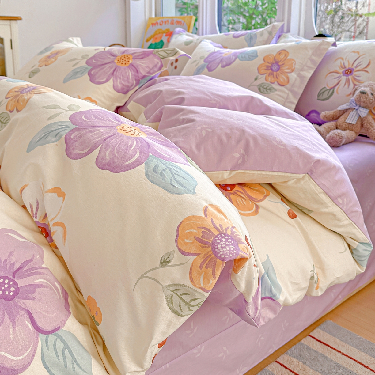 91家纺网 家纺一手货源 找家纺 佳汐蓝家纺 2026新款全棉纯棉加厚13376印花四件套 心怡如初