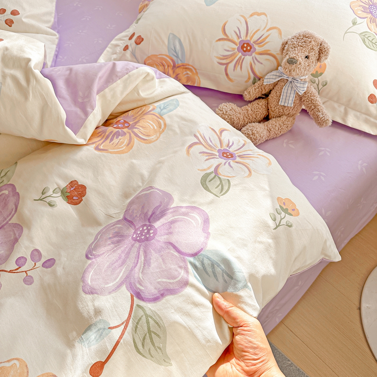 91家纺网 家纺一手货源 找家纺 佳汐蓝家纺 2026新款全棉纯棉加厚13376印花四件套 心怡如初