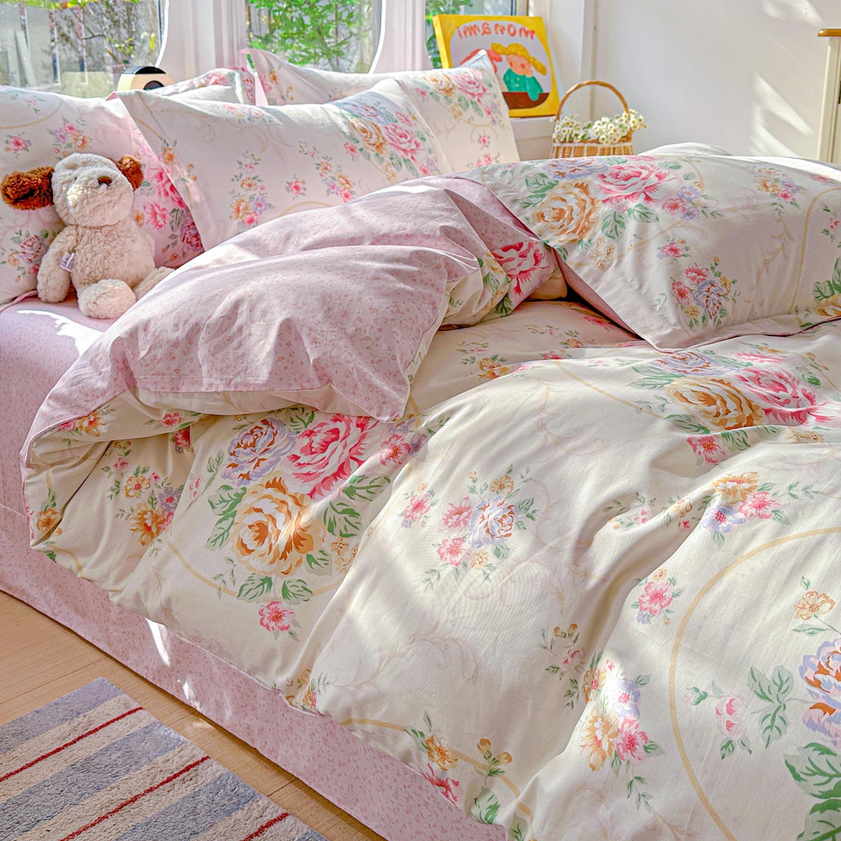 91家纺网 家纺一手货源 找家纺 佳汐蓝家纺 2026新款全棉纯棉加厚13376印花四件套 杏雨寻春