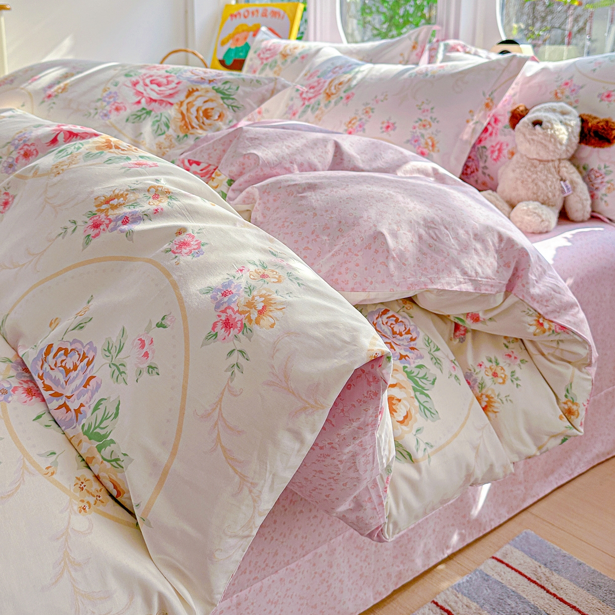 91家纺网 家纺一手货源 找家纺 佳汐蓝家纺 2026新款全棉纯棉加厚13376印花四件套 杏雨寻春