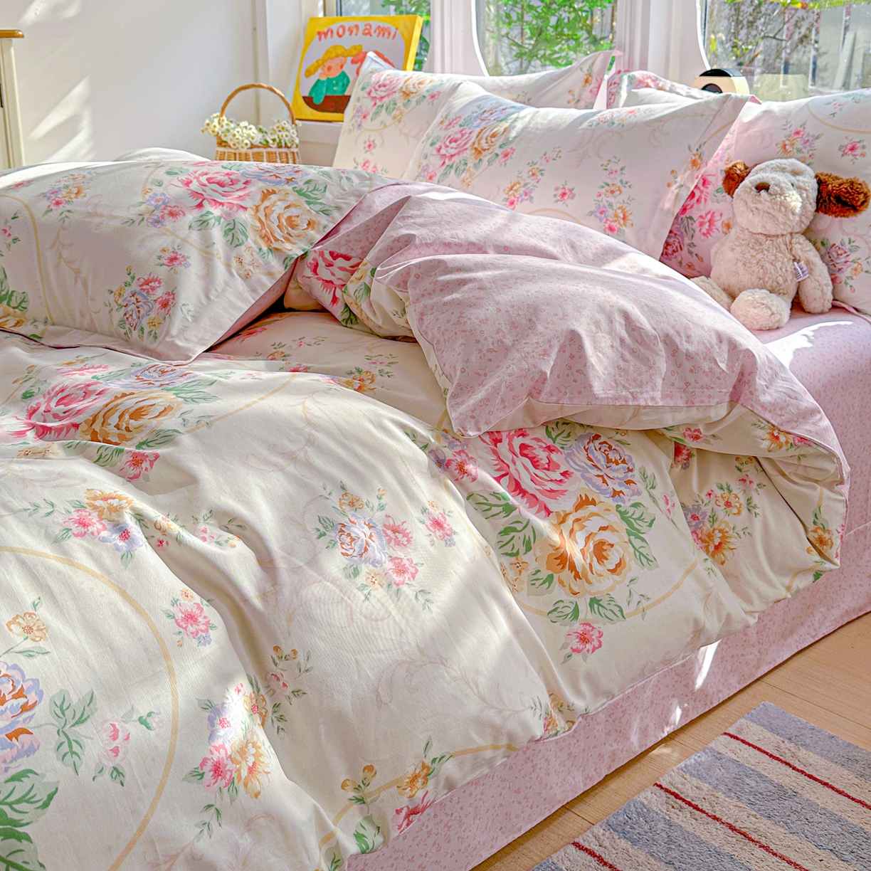 91家纺网 家纺一手货源 找家纺 佳汐蓝家纺 2026新款全棉纯棉加厚13376印花四件套 杏雨寻春