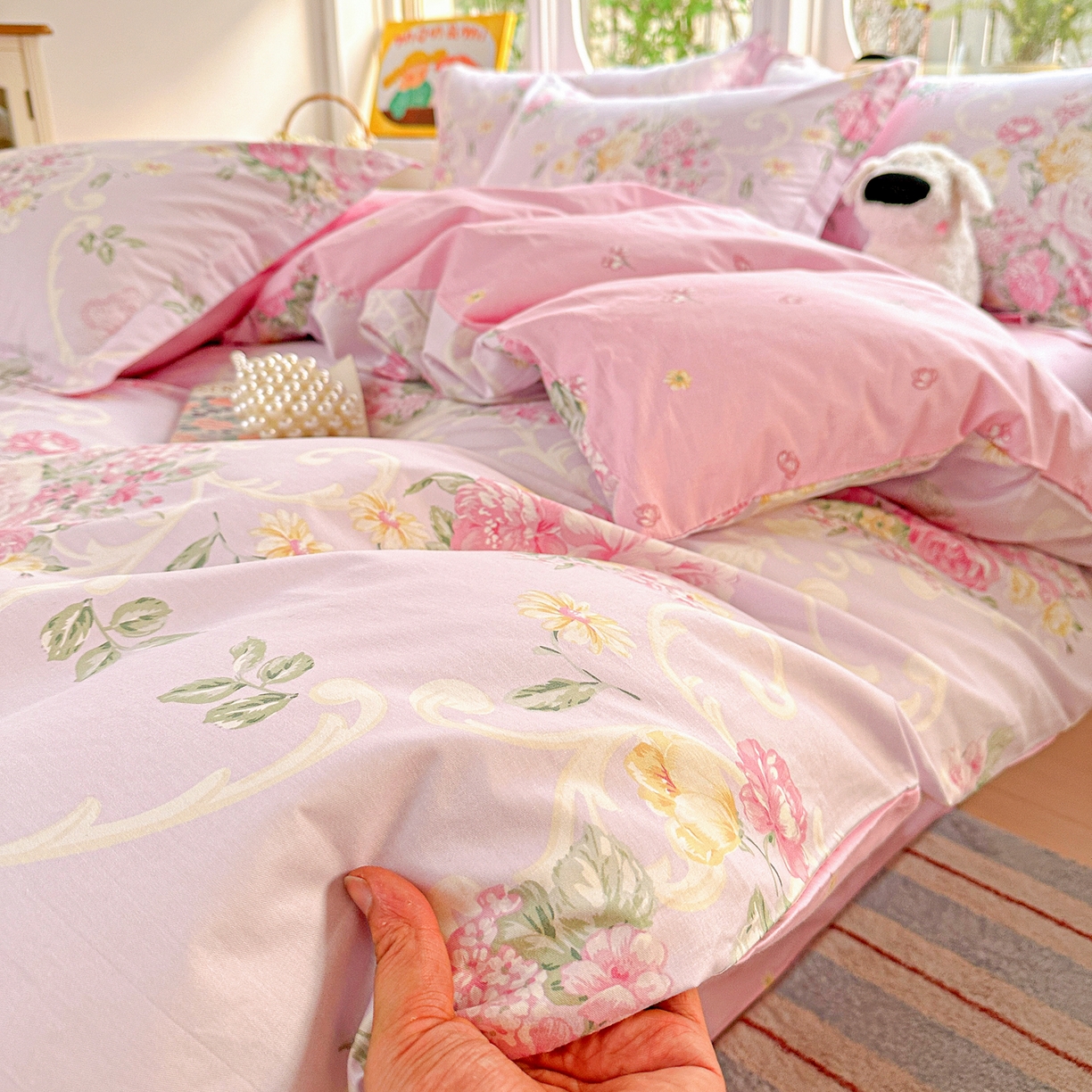 91家纺网 家纺一手货源 找家纺 佳汐蓝家纺 2026新款全棉纯棉加厚13376印花四件套 嫣语花开