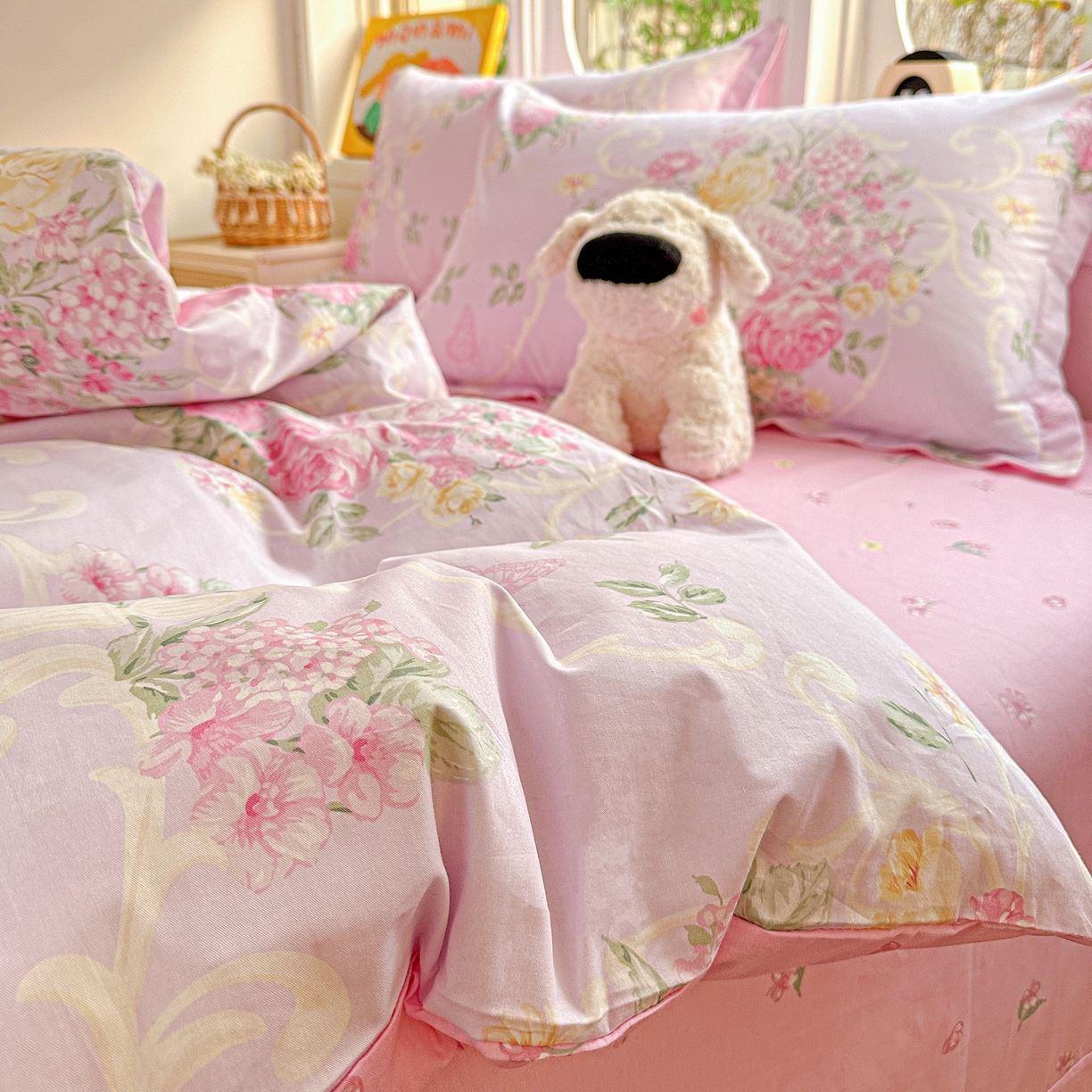 91家纺网 家纺一手货源 找家纺 佳汐蓝家纺 2026新款全棉纯棉加厚13376印花四件套 嫣语花开