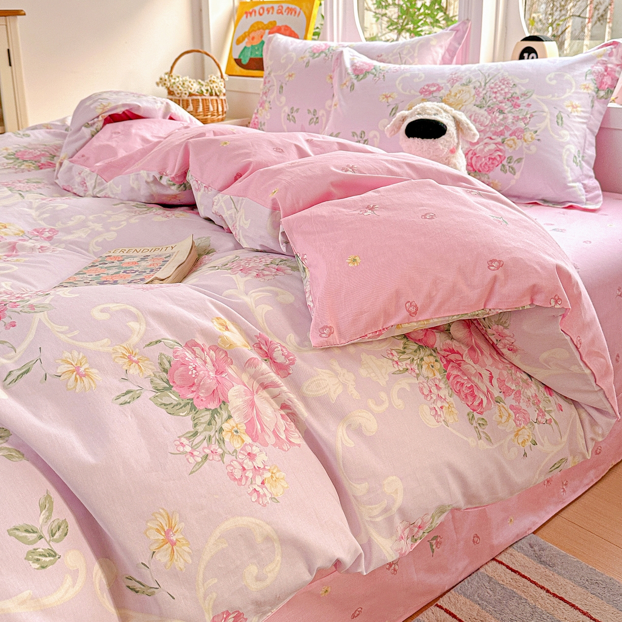 91家纺网 家纺一手货源 找家纺 佳汐蓝家纺 2026新款全棉纯棉加厚13376印花四件套 嫣语花开