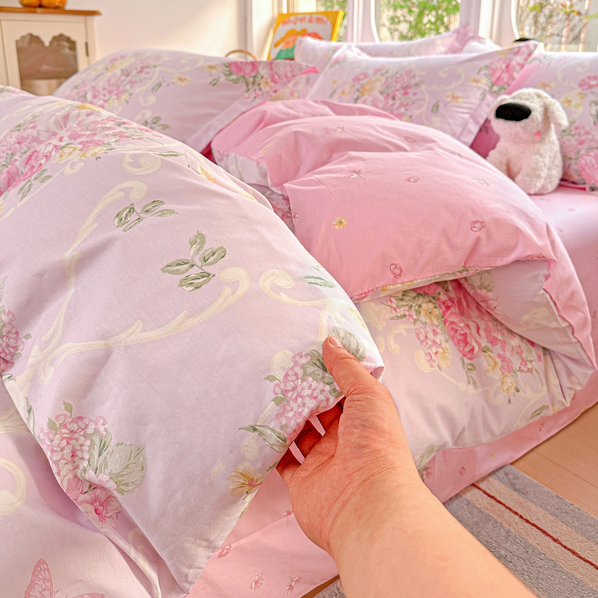 91家纺网 家纺一手货源 找家纺 佳汐蓝家纺 2026新款全棉纯棉加厚13376印花四件套 嫣语花开