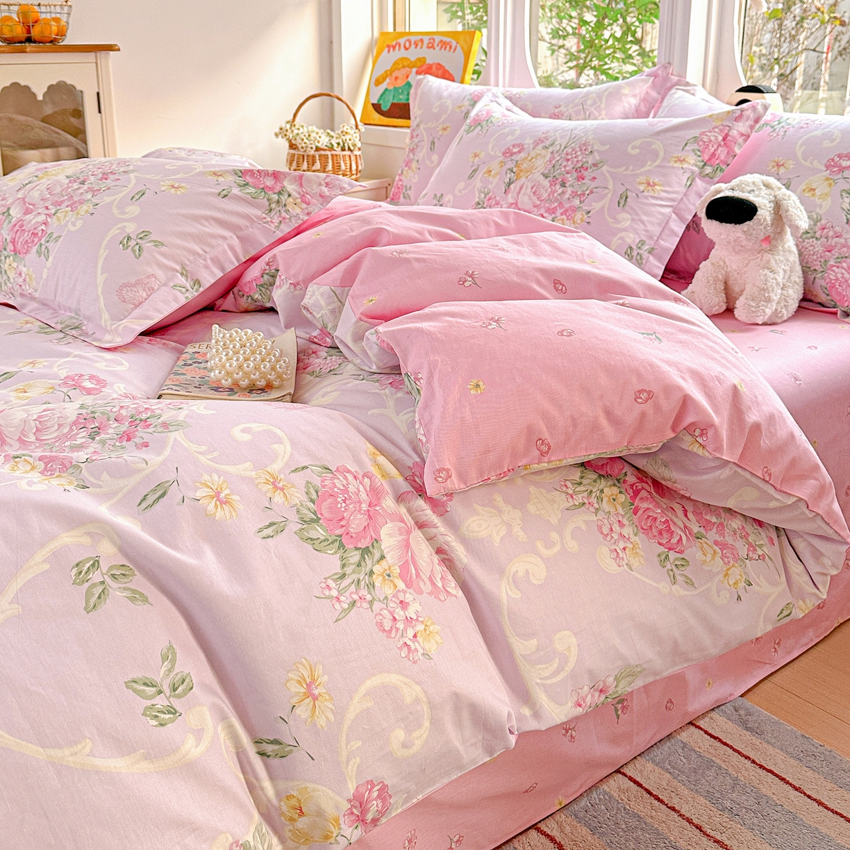 91家纺网 家纺一手货源 找家纺 佳汐蓝家纺 2026新款全棉纯棉加厚13376印花四件套 嫣语花开