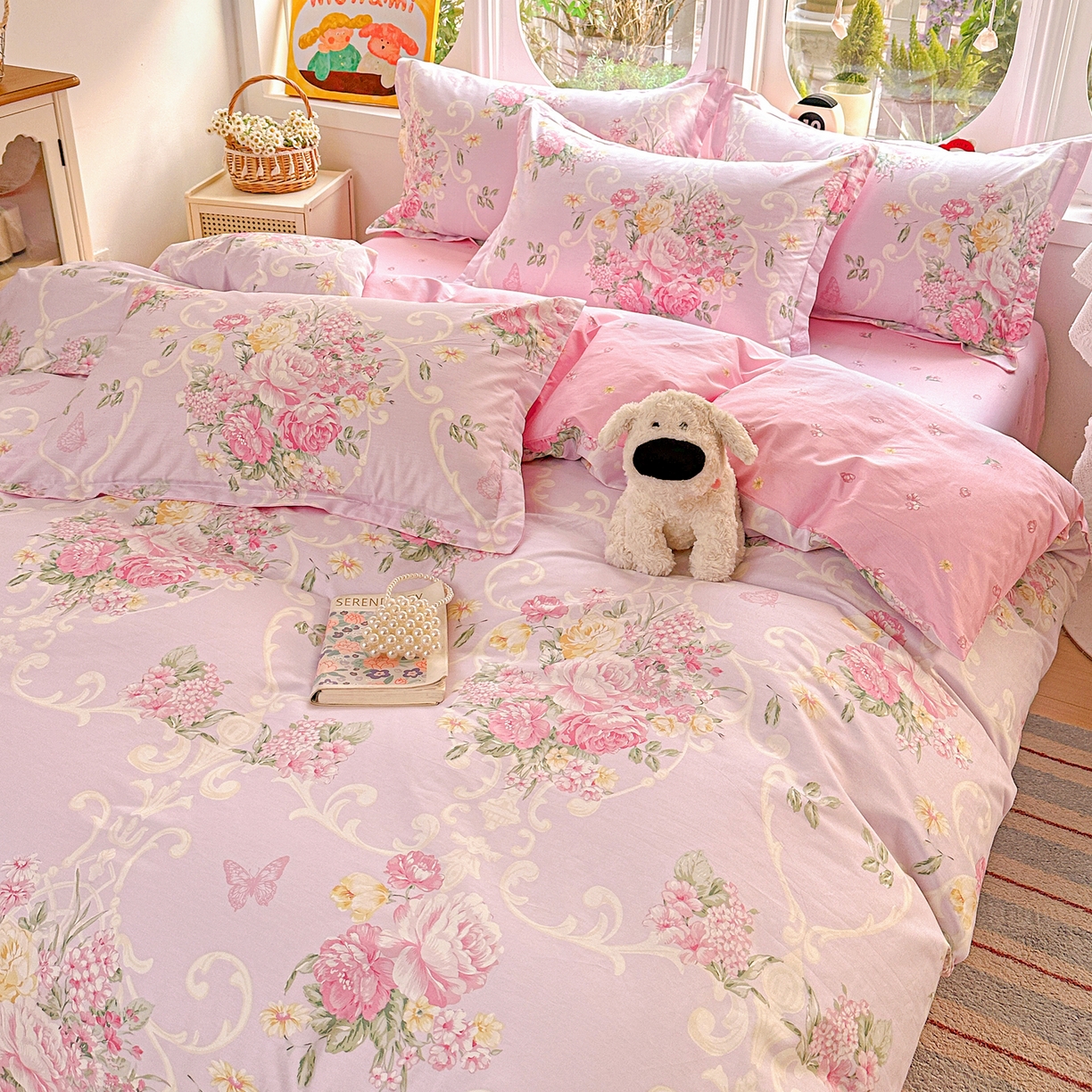 91家纺网 家纺一手货源 找家纺 佳汐蓝家纺 2026新款全棉纯棉加厚13376印花四件套 嫣语花开