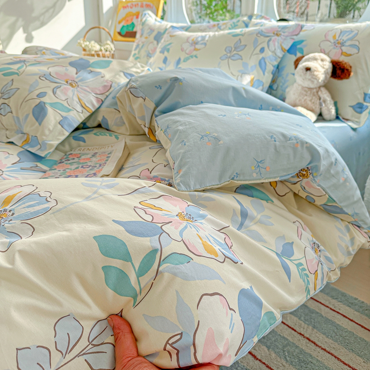 91家纺网 家纺一手货源 找家纺 佳汐蓝家纺 2026新款全棉纯棉加厚13376印花四件套 叶玲珑