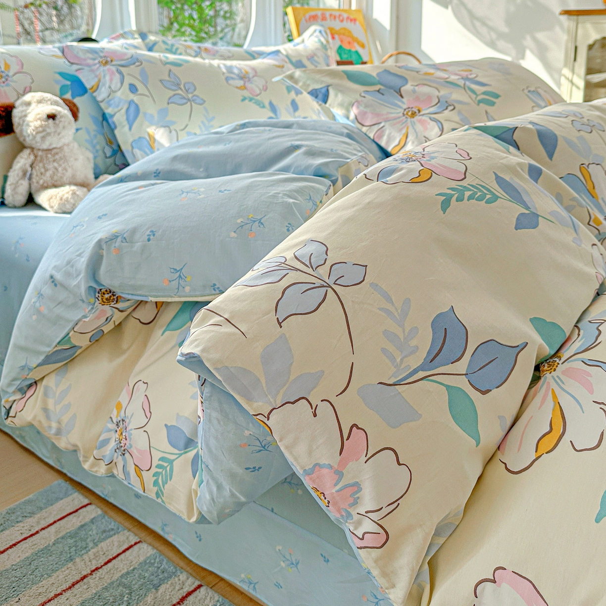 91家纺网 家纺一手货源 找家纺 佳汐蓝家纺 2026新款全棉纯棉加厚13376印花四件套 叶玲珑