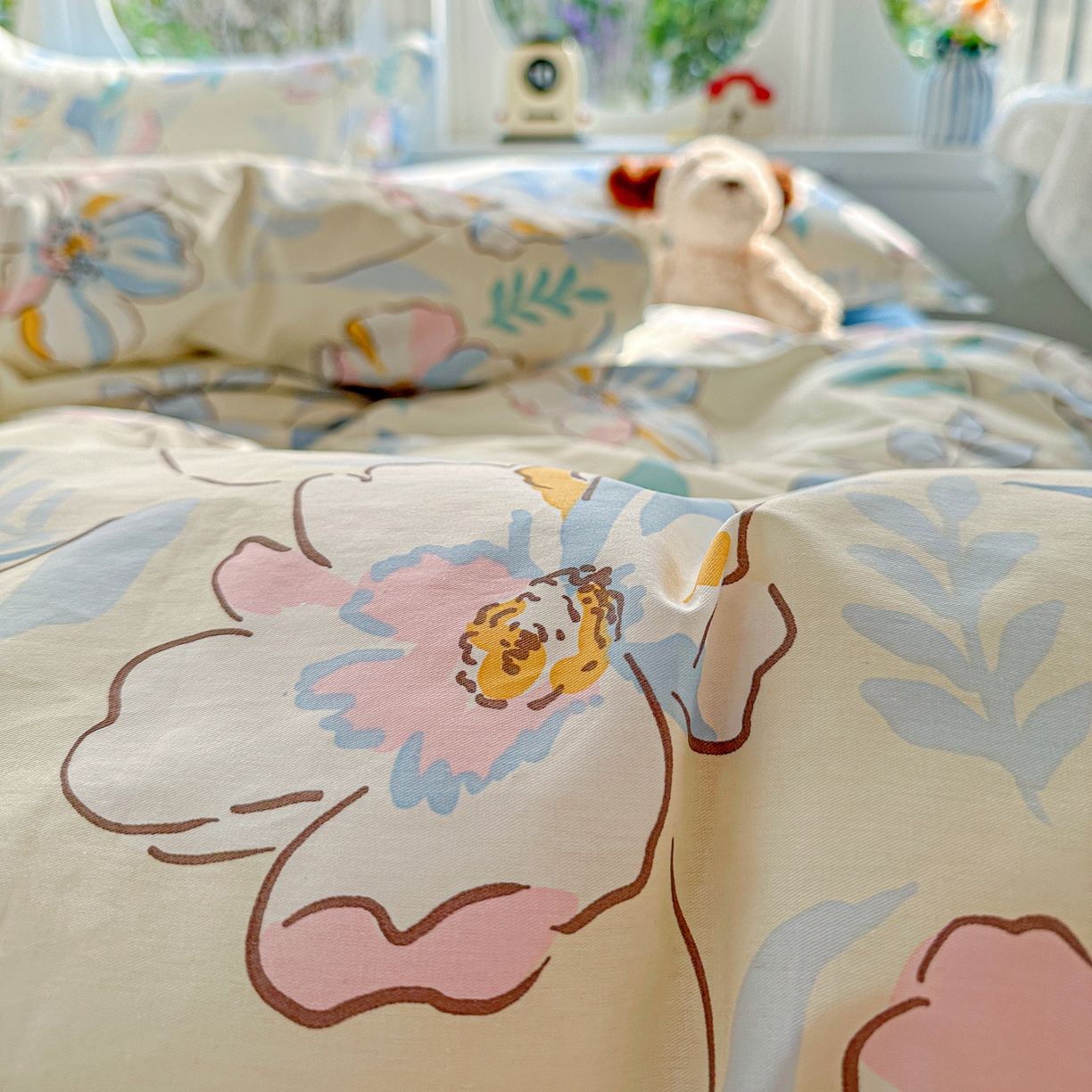 91家纺网 家纺一手货源 找家纺 佳汐蓝家纺 2026新款全棉纯棉加厚13376印花四件套 叶玲珑