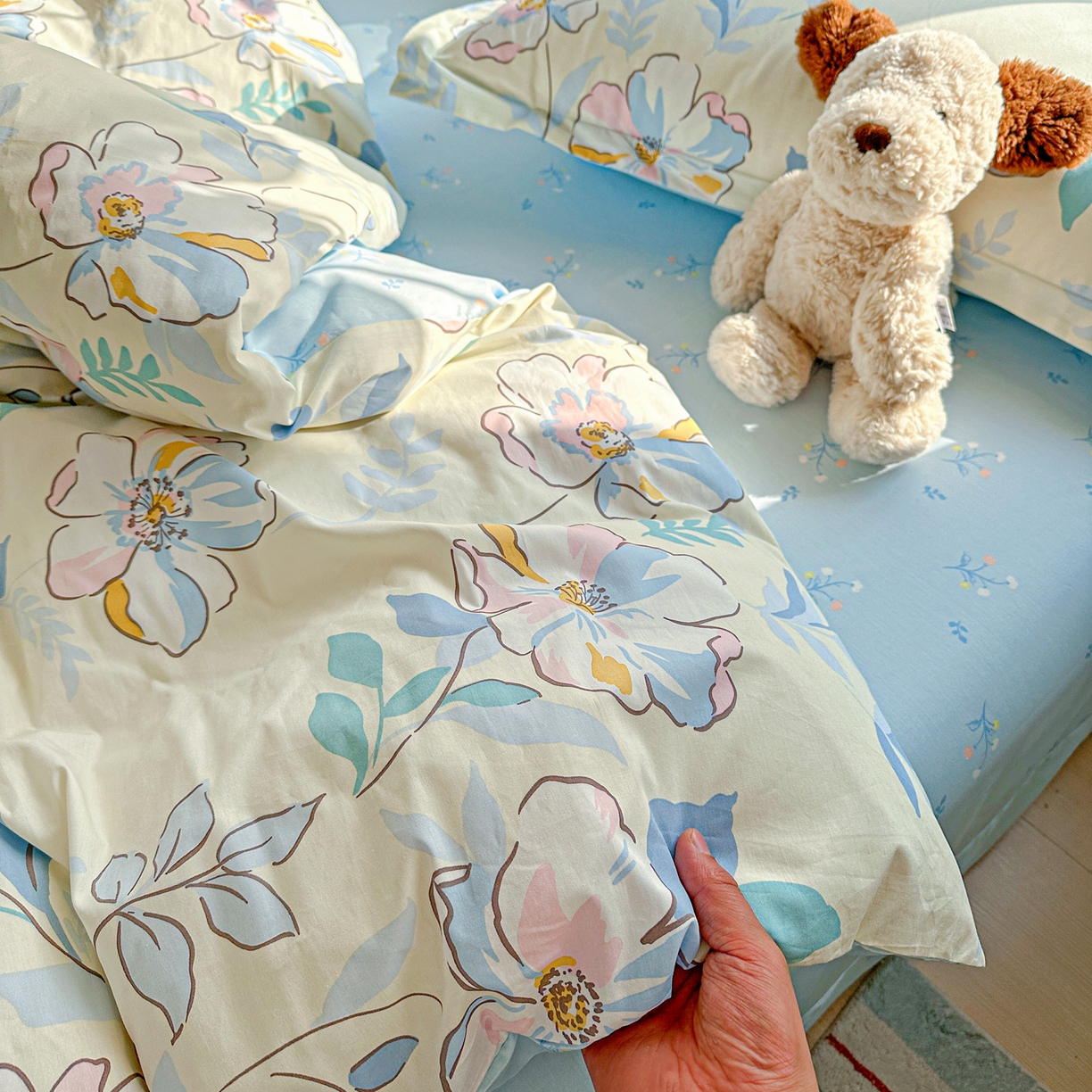 91家纺网 家纺一手货源 找家纺 佳汐蓝家纺 2026新款全棉纯棉加厚13376印花四件套 叶玲珑