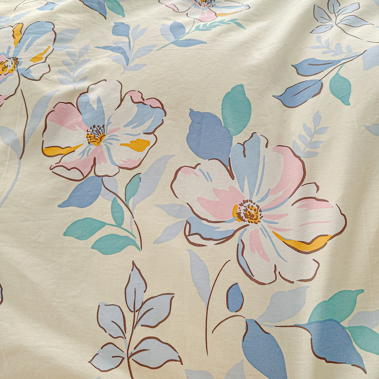 91家纺网 家纺一手货源 找家纺 佳汐蓝家纺 2026新款全棉纯棉加厚13376印花四件套 叶玲珑