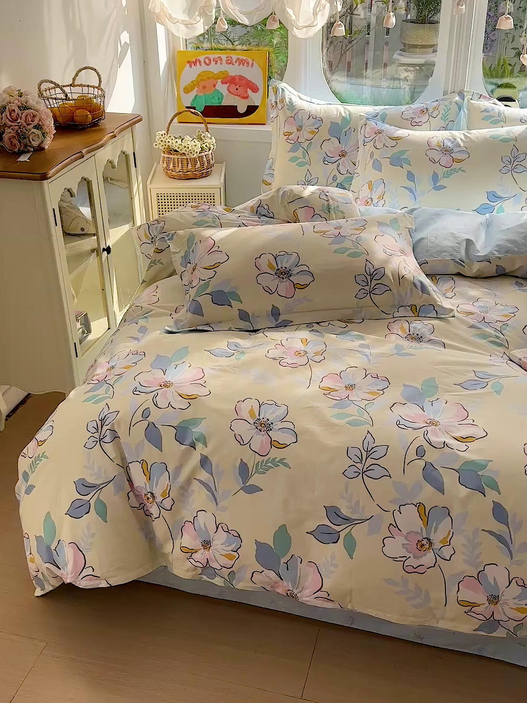 91家纺网 家纺一手货源 找家纺 佳汐蓝家纺 2026新款全棉纯棉加厚13376印花四件套 叶玲珑