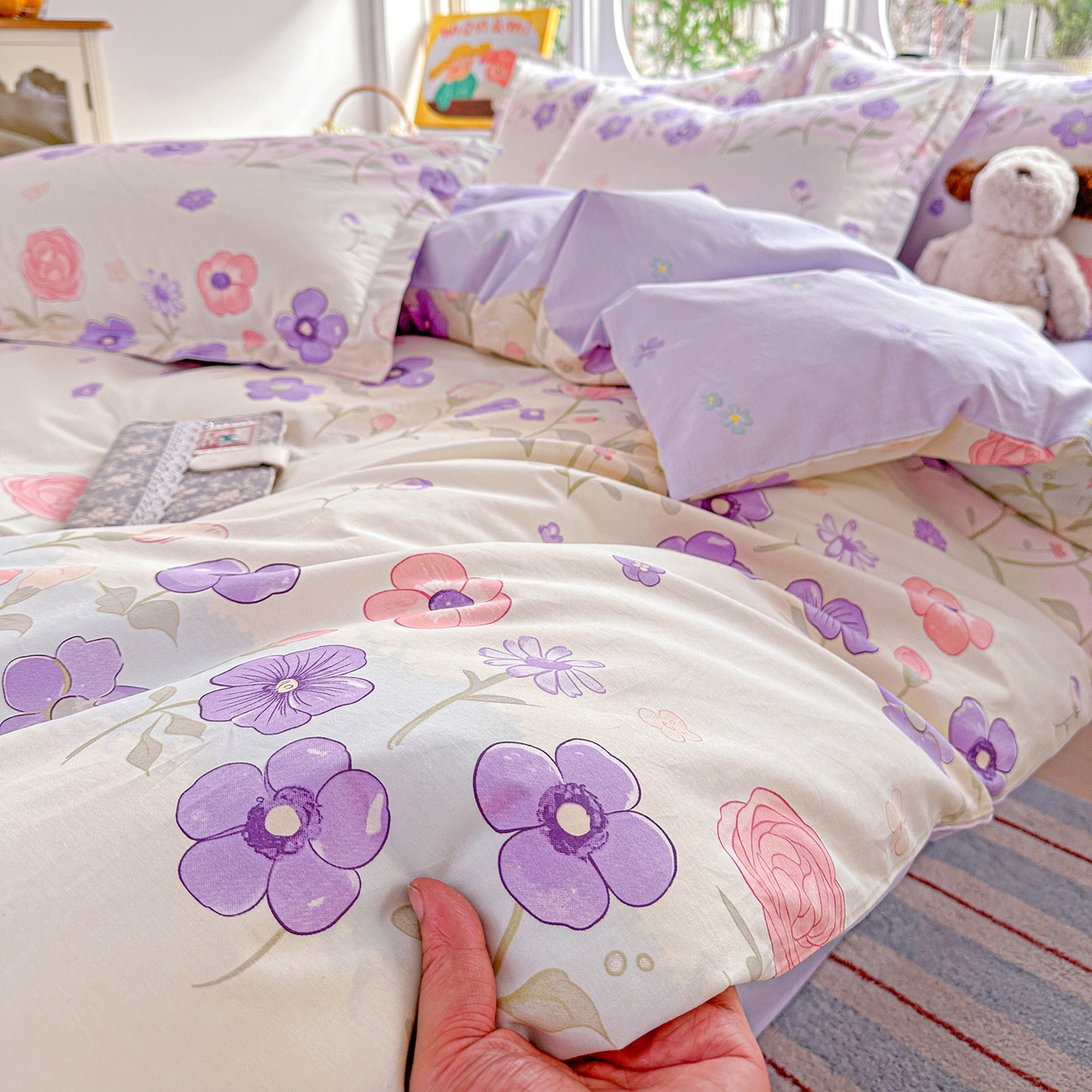 91家纺网 家纺一手货源 找家纺 佳汐蓝家纺 2026新款全棉纯棉加厚13376印花四件套 樱雪