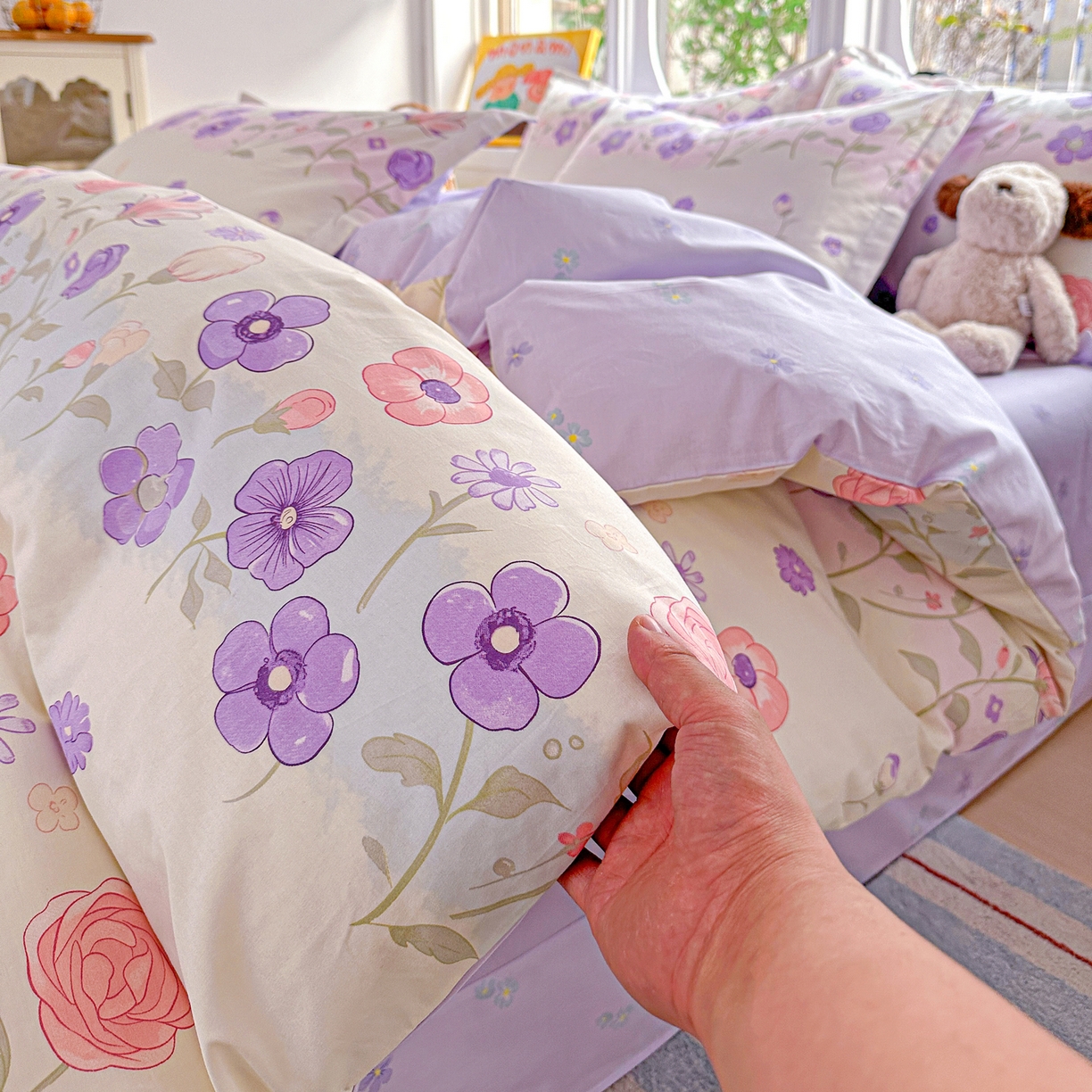 91家纺网 家纺一手货源 找家纺 佳汐蓝家纺 2026新款全棉纯棉加厚13376印花四件套 樱雪