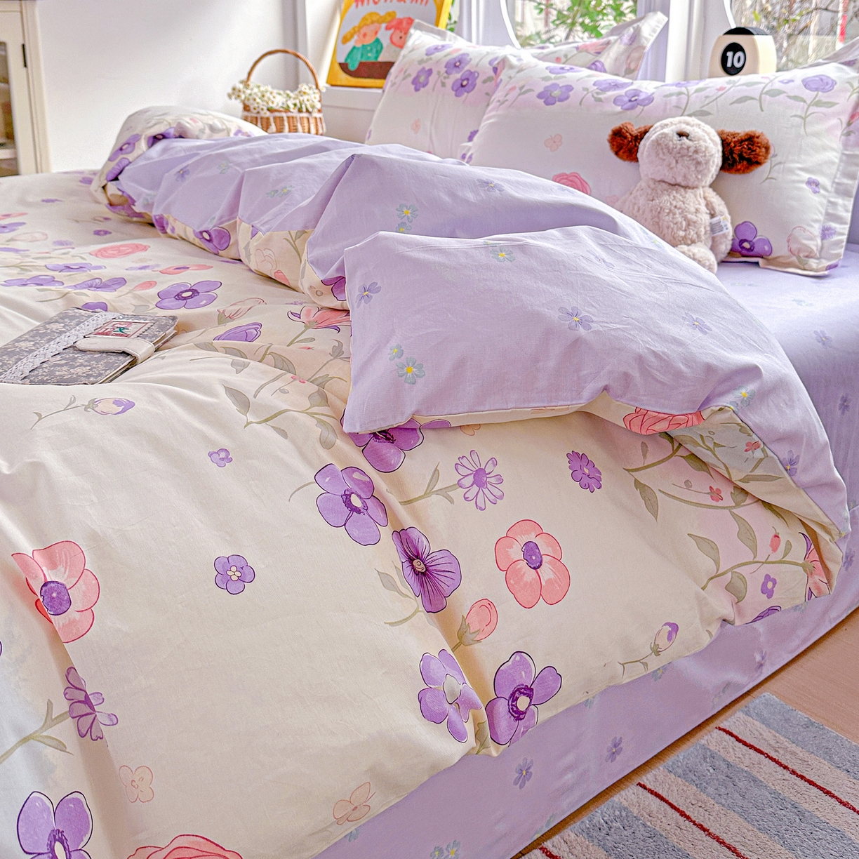 91家纺网 家纺一手货源 找家纺 佳汐蓝家纺 2026新款全棉纯棉加厚13376印花四件套 樱雪