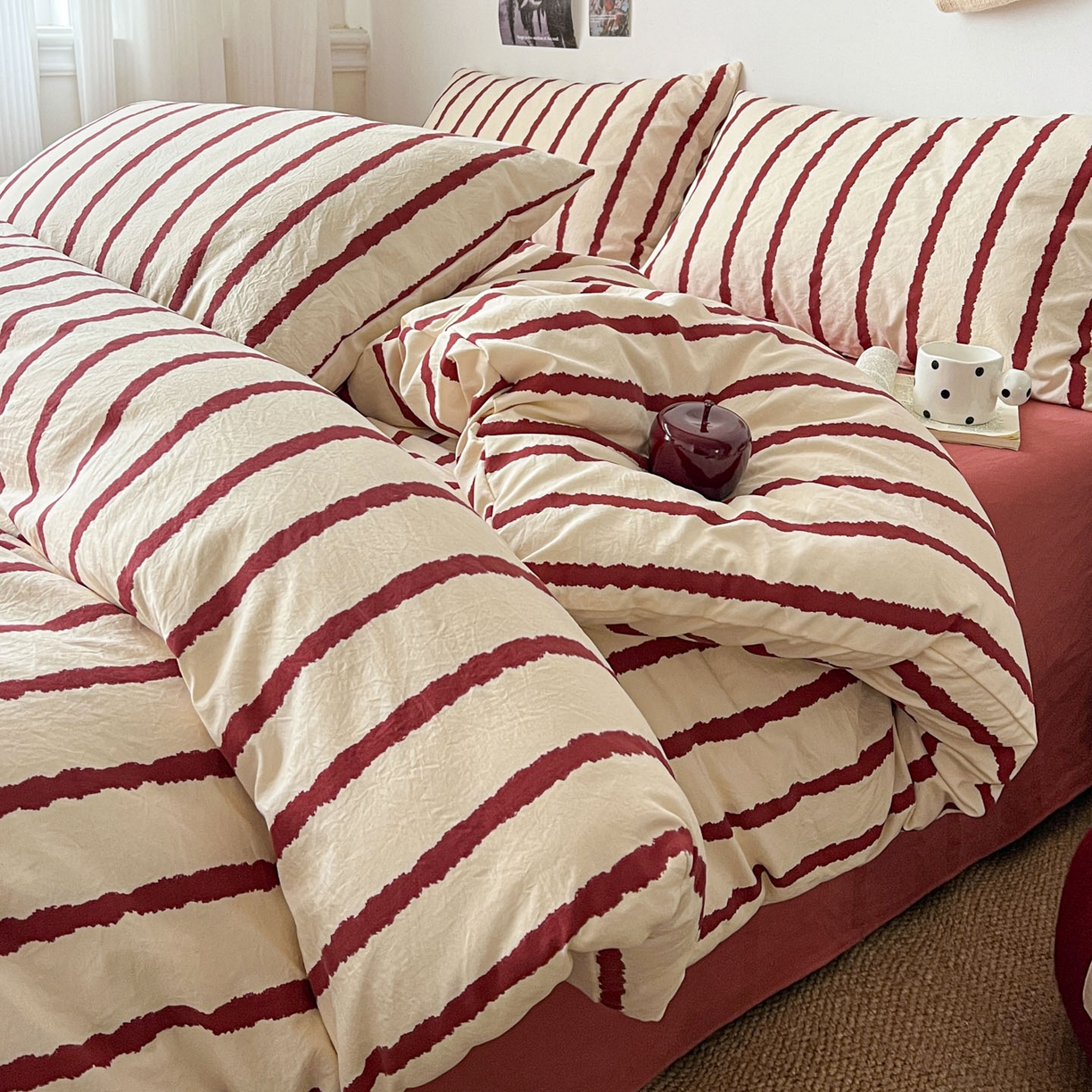 91家纺网 家纺一手货源 找家纺 （总）逸林家纺《原希尔顿逸林》 2026新款简约印花古法水洗棉三件套拼色床单款学生三件套条纹被套单品三件套