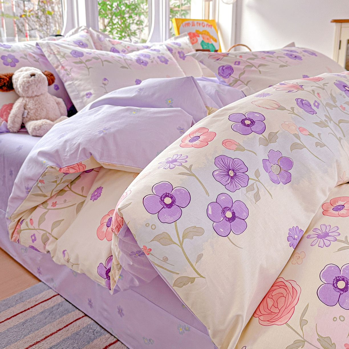 91家纺网 家纺一手货源 找家纺 佳汐蓝家纺 2026新款全棉纯棉加厚13376印花四件套 樱雪