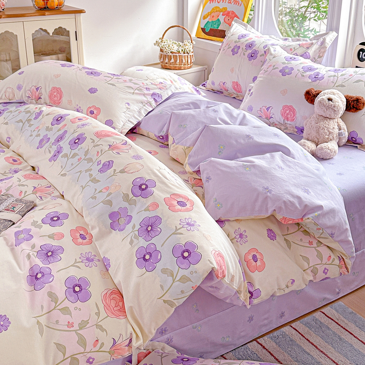 91家纺网 家纺一手货源 找家纺 佳汐蓝家纺 2026新款全棉纯棉加厚13376印花四件套 樱雪