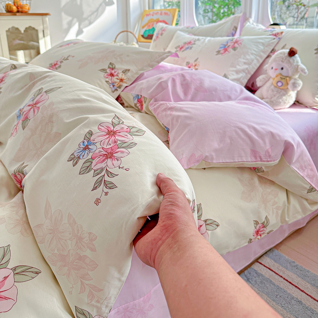 91家纺网 家纺一手货源 找家纺 佳汐蓝家纺 2026新款全棉纯棉加厚13376印花四件套 玉兰芬芳