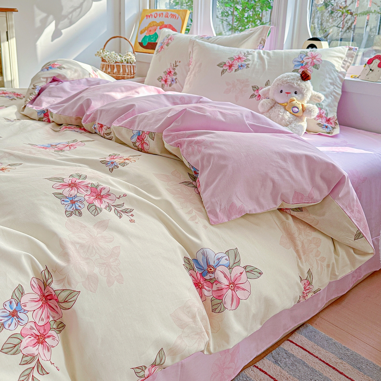 91家纺网 家纺一手货源 找家纺 佳汐蓝家纺 2026新款全棉纯棉加厚13376印花四件套 玉兰芬芳