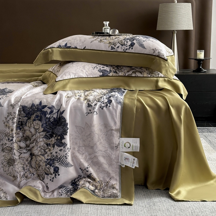 91家纺网 家纺一手货源 找家纺 娇逸家居 2026新款60s天丝数码印花夏被夏凉被空调被四件套 柏蔻