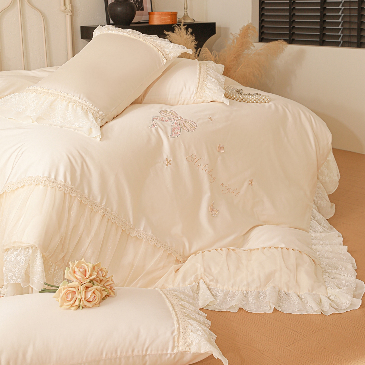 91家纺网 家纺一手货源 找家纺 （总）迪欧芙 2026新款长绒棉全棉纯棉刺绣床单款四件套-巴黎甜梦