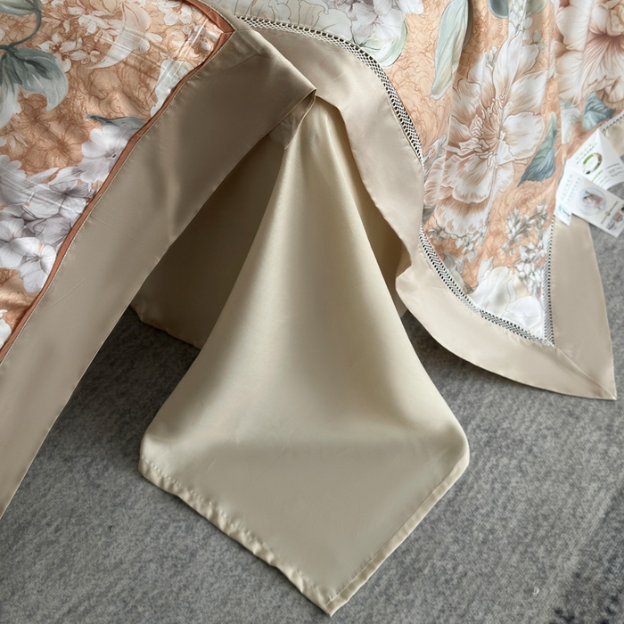 91家纺网 家纺一手货源 找家纺 娇逸家居 2026新款60s天丝数码印花夏被夏凉被空调被四件套 浮漫-橙