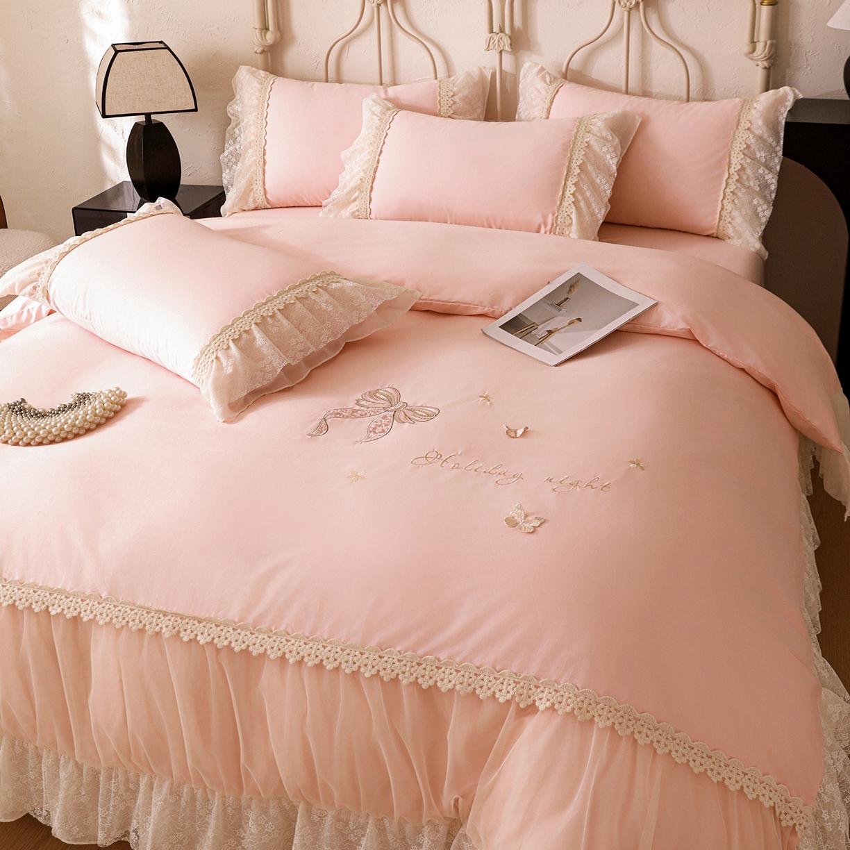91家纺网 家纺一手货源 找家纺 迪欧芙 2026新款长绒棉全棉纯棉刺绣床单款四件套-巴黎甜梦 巴黎甜梦-蜜桃粉