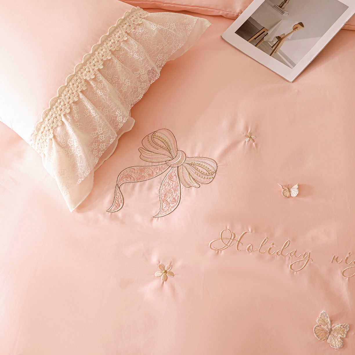 91家纺网 家纺一手货源 找家纺 迪欧芙 2026新款长绒棉全棉纯棉刺绣床单款四件套-巴黎甜梦 巴黎甜梦-蜜桃粉