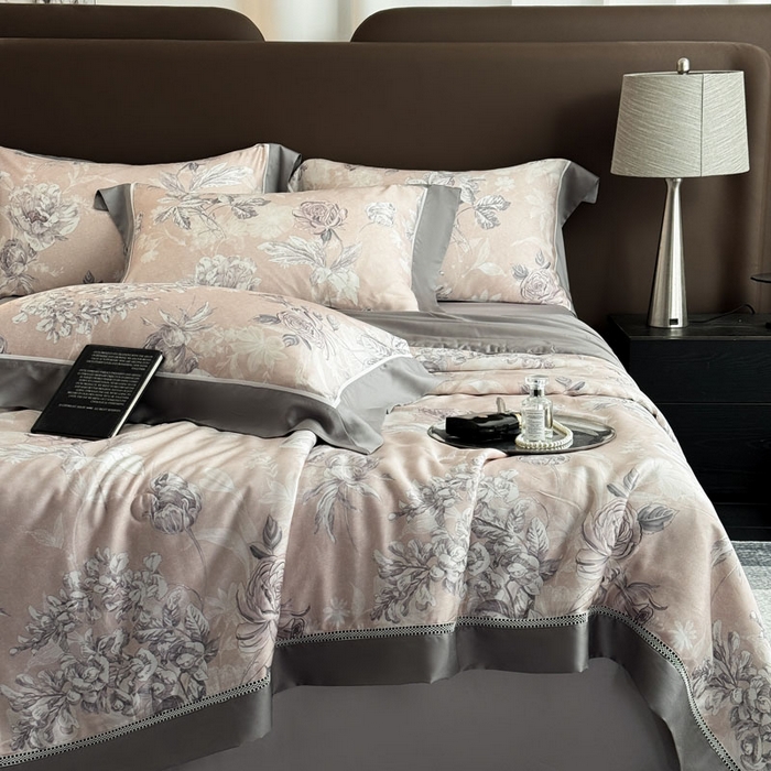 91家纺网 家纺一手货源 找家纺 娇逸家居 2026新款60s天丝数码印花夏被夏凉被空调被四件套 观澜-粉