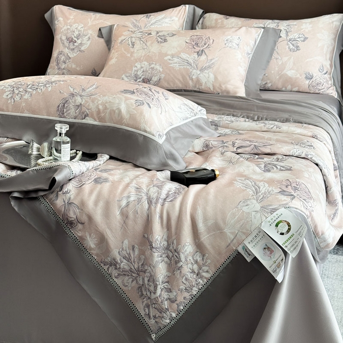 91家纺网 家纺一手货源 找家纺 娇逸家居 2026新款60s天丝数码印花夏被夏凉被空调被四件套 观澜-粉