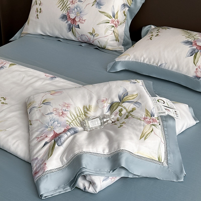 91家纺网 家纺一手货源 找家纺 娇逸家居 2026新款60s天丝数码印花夏被夏凉被空调被四件套 乐滢