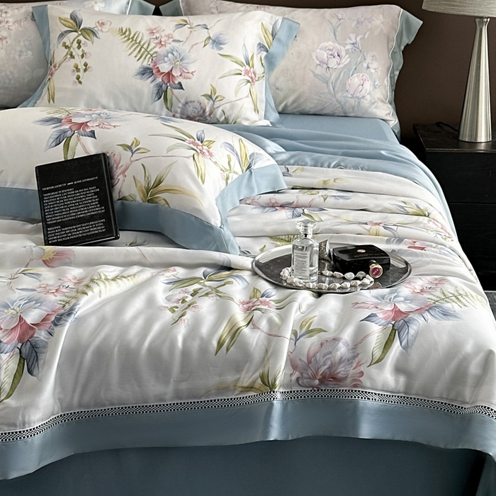 91家纺网 家纺一手货源 找家纺 娇逸家居 2026新款60s天丝数码印花夏被夏凉被空调被四件套 乐滢