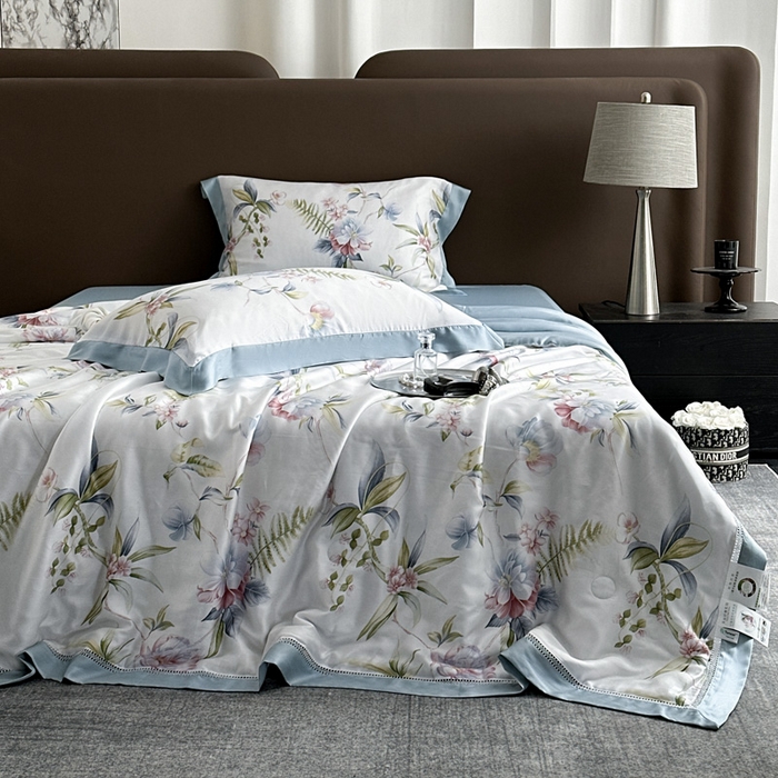 91家纺网 家纺一手货源 找家纺 娇逸家居 2026新款60s天丝数码印花夏被夏凉被空调被四件套 乐滢