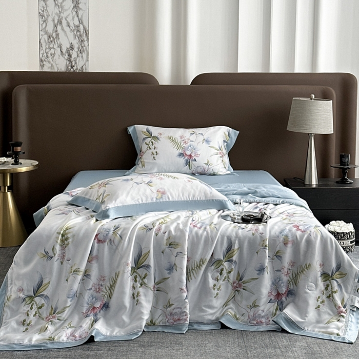 91家纺网 家纺一手货源 找家纺 娇逸家居 2026新款60s天丝数码印花夏被夏凉被空调被四件套 乐滢