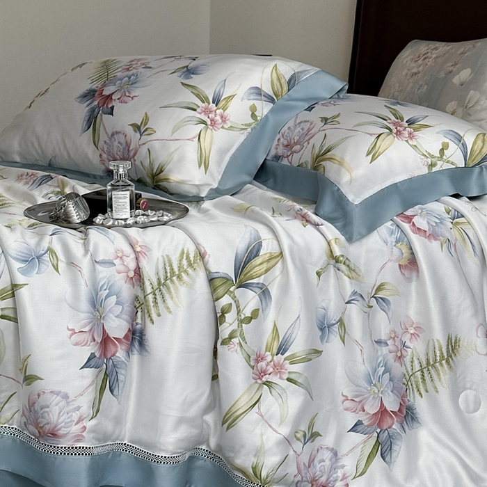 91家纺网 家纺一手货源 找家纺 娇逸家居 2026新款60s天丝数码印花夏被夏凉被空调被四件套 乐滢