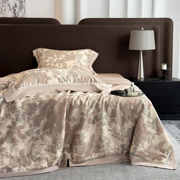 91家纺网 家纺一手货源 找家纺 娇逸家居 2026新款60s天丝数码印花夏被夏凉被空调被四件套 龄茵