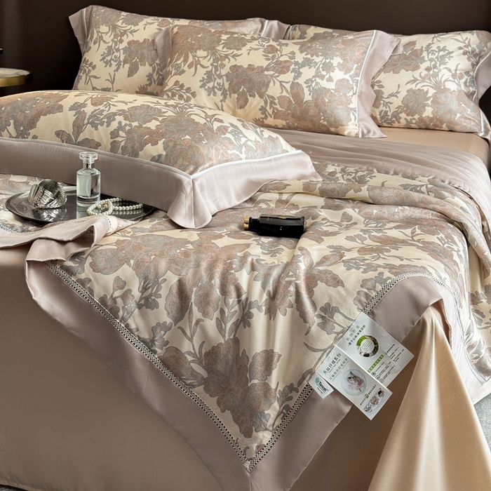 91家纺网 家纺一手货源 找家纺 娇逸家居 2026新款60s天丝数码印花夏被夏凉被空调被四件套 龄茵