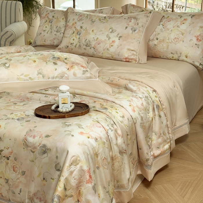 91家纺网 家纺一手货源 找家纺 娇逸家居 2026新款60s天丝数码印花夏被夏凉被空调被四件套 洛神