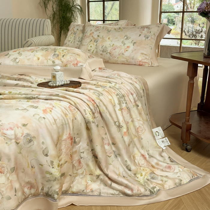 91家纺网 家纺一手货源 找家纺 娇逸家居 2026新款60s天丝数码印花夏被夏凉被空调被四件套 洛神