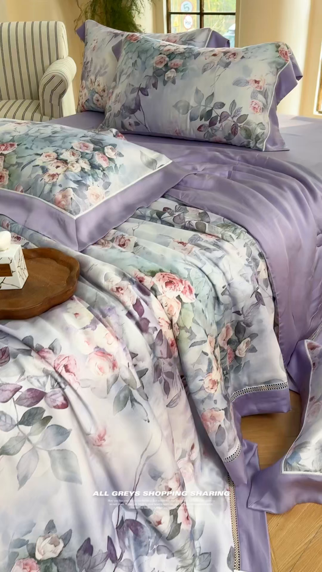 91家纺网 家纺一手货源 找家纺 娇逸家居 2026新款60s天丝数码印花夏被夏凉被空调被四件套 莫奈花园-紫