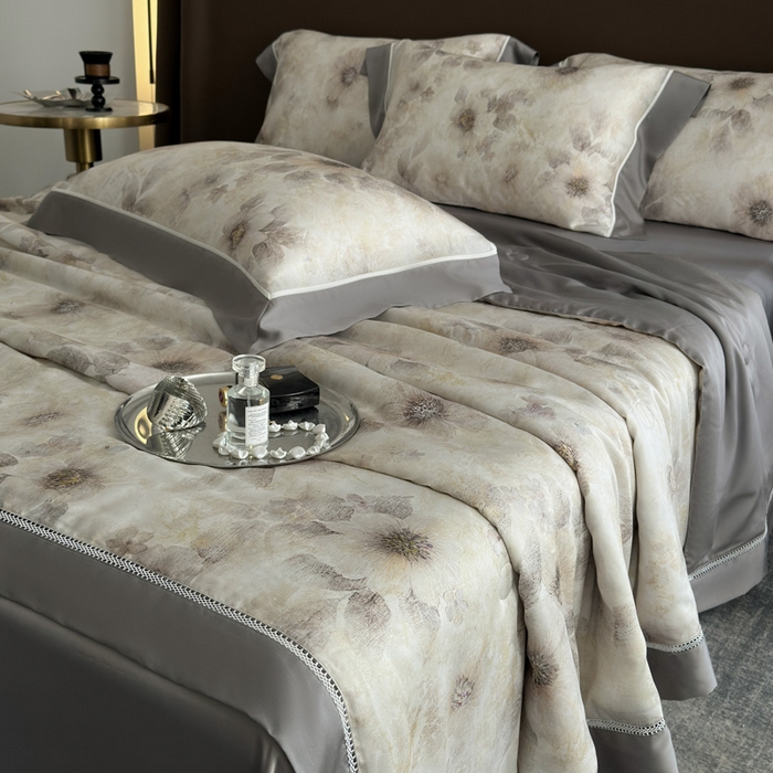 91家纺网 家纺一手货源 找家纺 娇逸家居 2026新款60s天丝数码印花夏被夏凉被空调被四件套 沐初