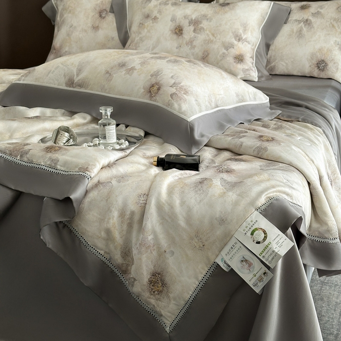 91家纺网 家纺一手货源 找家纺 娇逸家居 2026新款60s天丝数码印花夏被夏凉被空调被四件套 沐初