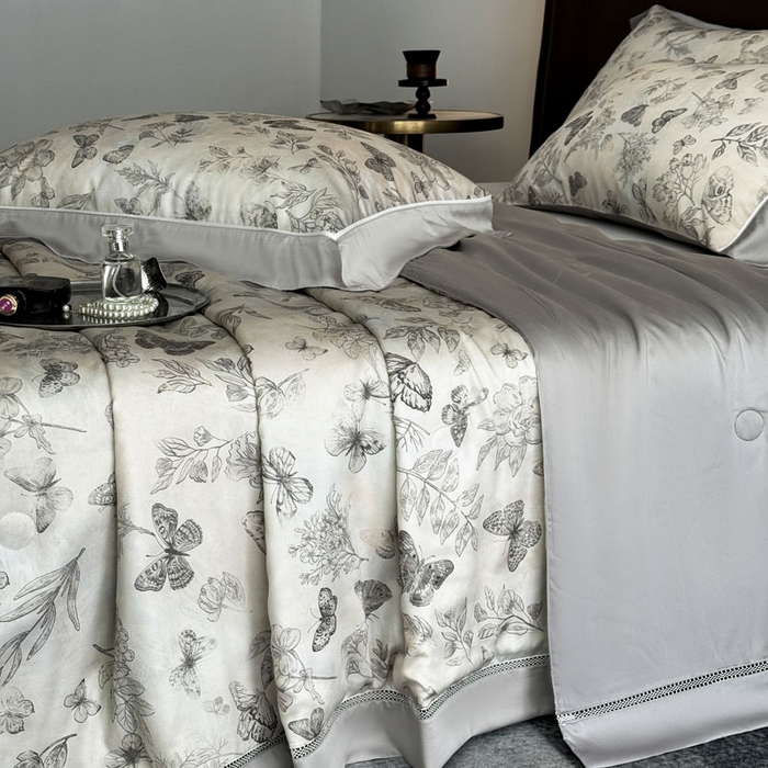 91家纺网 家纺一手货源 找家纺 娇逸家居 2026新款60s天丝数码印花夏被夏凉被空调被四件套 琦蝶