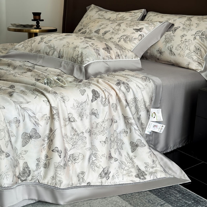 91家纺网 家纺一手货源 找家纺 娇逸家居 2026新款60s天丝数码印花夏被夏凉被空调被四件套 琦蝶