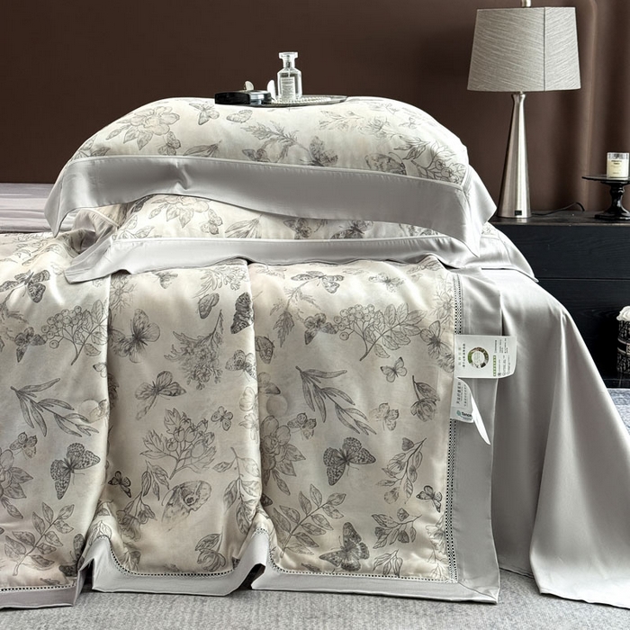 91家纺网 家纺一手货源 找家纺 娇逸家居 2026新款60s天丝数码印花夏被夏凉被空调被四件套 琦蝶