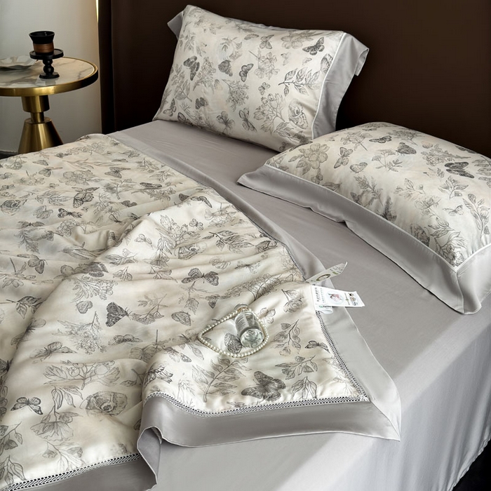 91家纺网 家纺一手货源 找家纺 娇逸家居 2026新款60s天丝数码印花夏被夏凉被空调被四件套 琦蝶